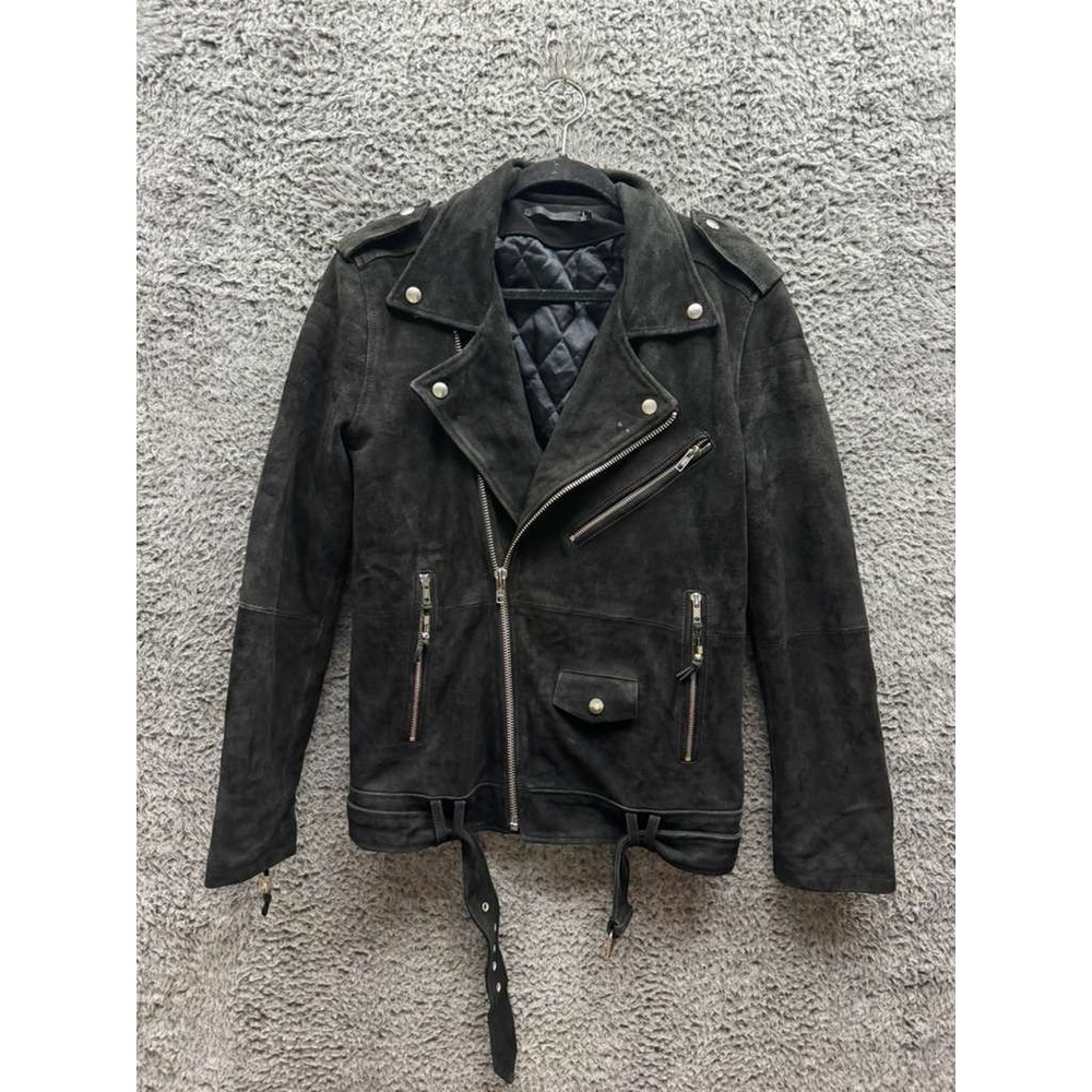Blk Dnm Classic Suede Leather Quilted Full Zip Biker Jacket Black Mens Size M